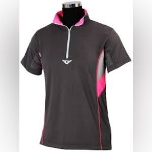 TuffRider Ladies Neon Ventilated Mock Zip Riding polo- gray / Neon Pink